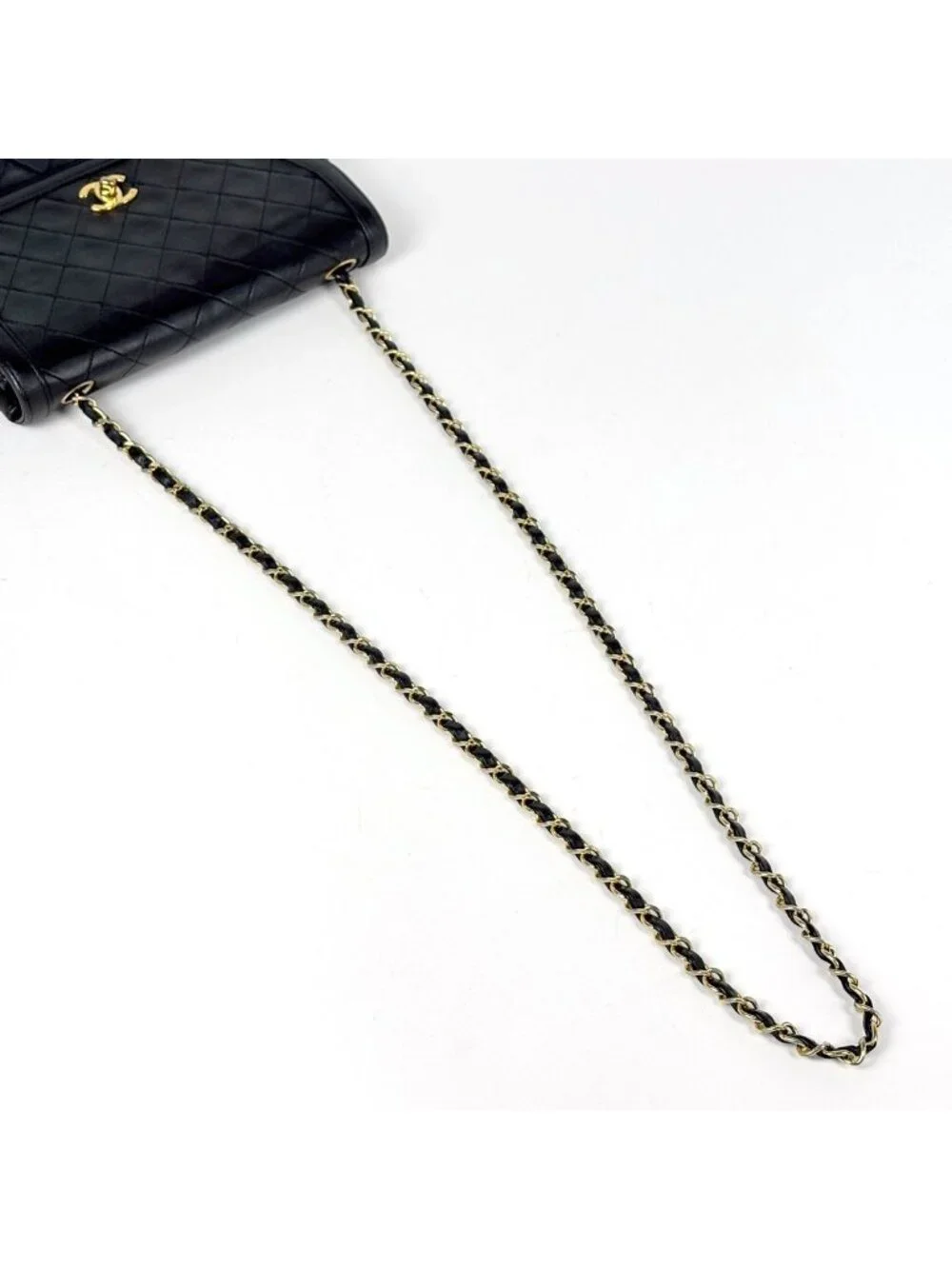 Chanel CC Logo Chain Shoulder Bag Quilted Leather Black